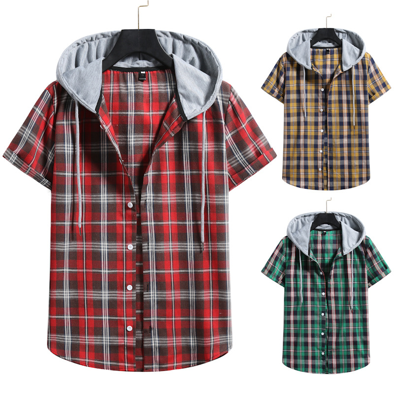 Men' Hoodie Digital Print Plaid Shirt Short Sleeve Shirt Single Breasted Hooded Collar Couple Shirt, Red
Men' Hoodie Digital Print Plaid Shirt Short Sleeve Shirt Single Breasted Hooded Collar Couple Shirt, Red