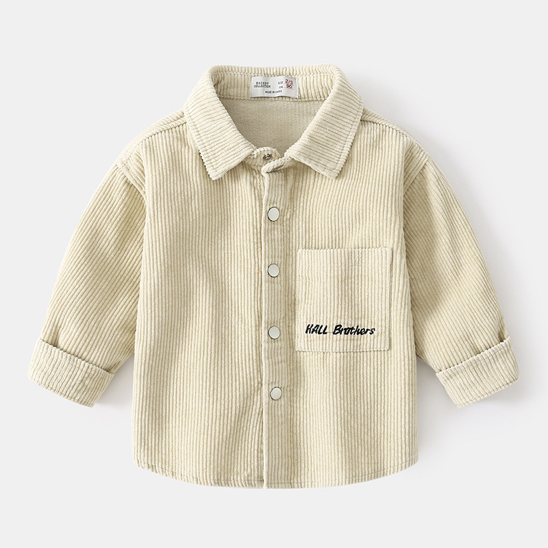 Baby Boys Shirts Long Sleeve School Blouse Corduroy Cardigan Kids White Shirt For Toddler Children Tops Autumn 220314