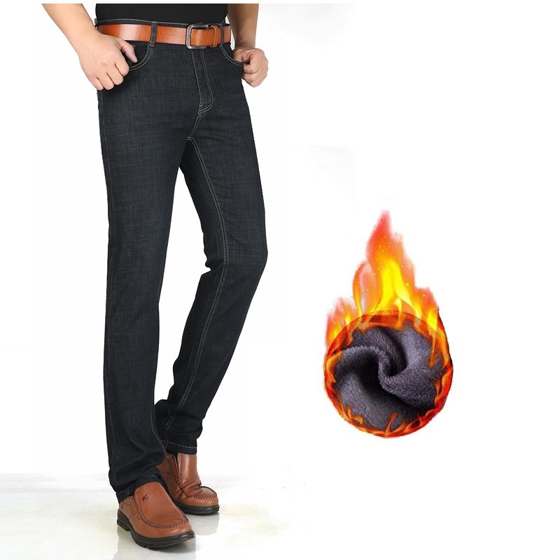 Men Winter Jeans Straight Thick Warm Long Big Tall Clothing Denim Pants Male Cowboy Trousers Black Men Jeans Fleece 210518