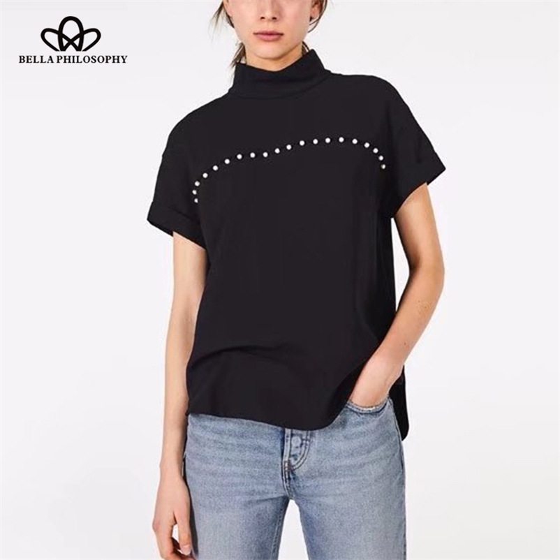 Spring Women Fashion Street Wear Blouse Solid Short Sleeve Casual Female Tops Beading Zippers Stand 210519, Black
Spring Women Fashion Street Wear Blouse Solid Short Sleeve Casual Female Tops Beading Zippers Stand 210519, Black