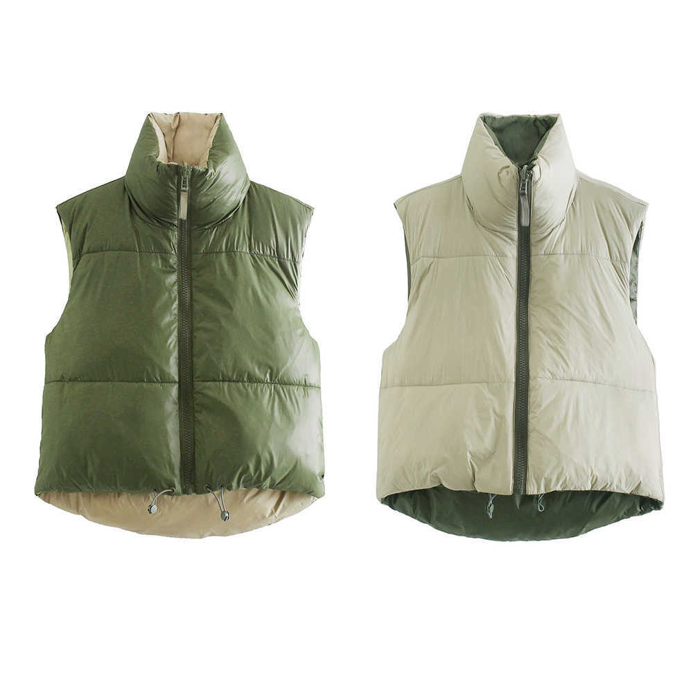 Women Reversible Gilet Jacket Sleeveless High Collar Fashion Casual Streetwear Woman Waistcoat Tops veste femme 210709