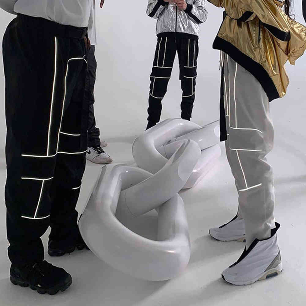 Women Autumn Reflective Cargo Pants Harms Black Sweatpants Trousers Ladies Wild Belt Decoration 210428