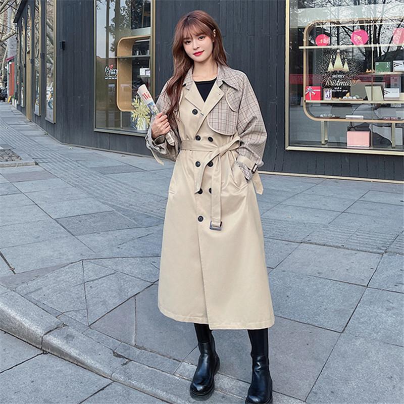 Women' Trench Coats Korean Style Double Breasted Splice Plaid Khaki Long Coat For Women Fashion Elegant Loose Lady Windbreaker Outerwear 90
Women' Trench Coats Korean Style Double Breasted Splice Plaid Khaki Long Coat For Women Fashion Elegant Loose Lady Windbreaker Outerwear 90