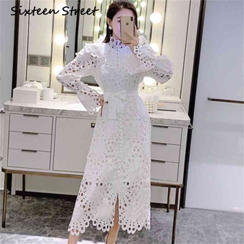 Turtle Neck Hollow Out White Dress Woman Spring Flare Sleeve Lace party female casual designer autumn clothing 210603
Turtle Neck Hollow Out White Dress Woman Spring Flare Sleeve Lace party female casual designer autumn clothing 210603