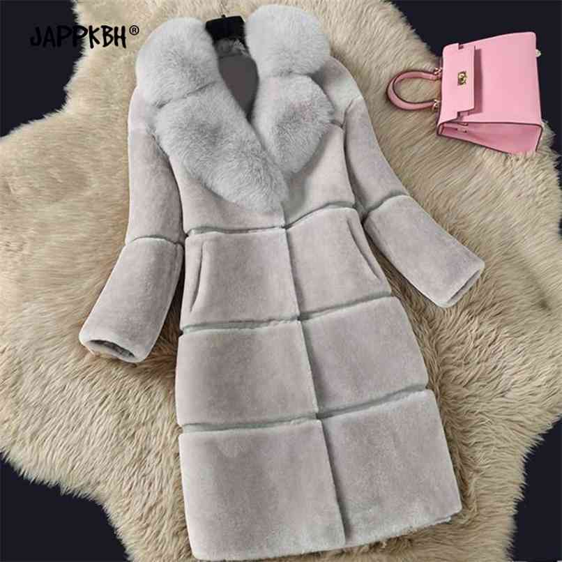Faux Fur Coat Women Autumn Winter Long Jackets Female Casual Thick Warm Faux Fur Collar Coat Slim Outwear Clothes 5XL 210910