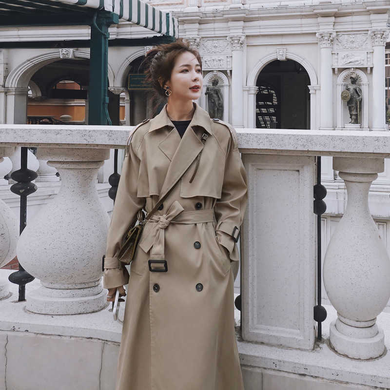Autumn Women Trench Coat With Belt Clothes Blue Casaco Feminino Harajuku Abrigo Mujer Long Femme 210914