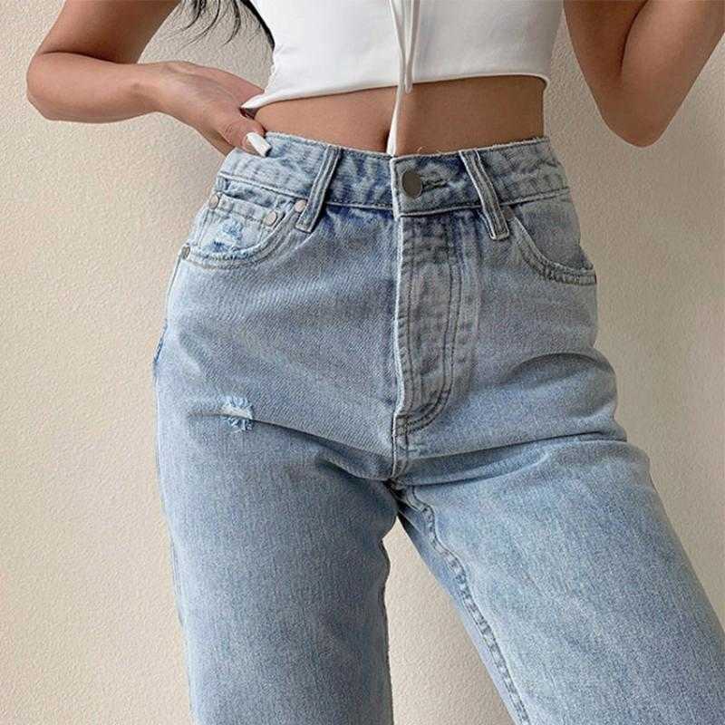 Women's Jeans Large Size Boyfriend Jean Pants Female High Waist Mom Ripped Women Y2K Casual Stright Trousers 210809
