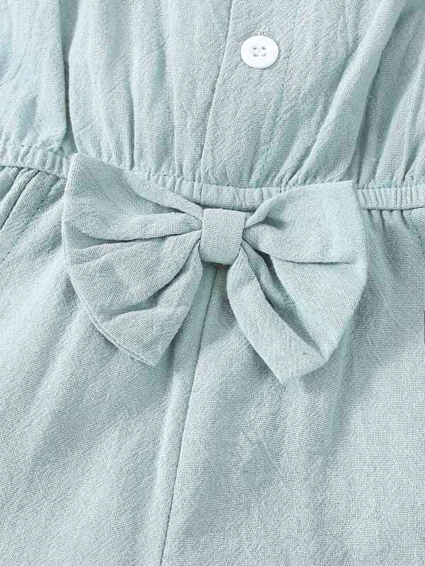 Baby Ruffle Trim Bow Front Half Button Romper SHE