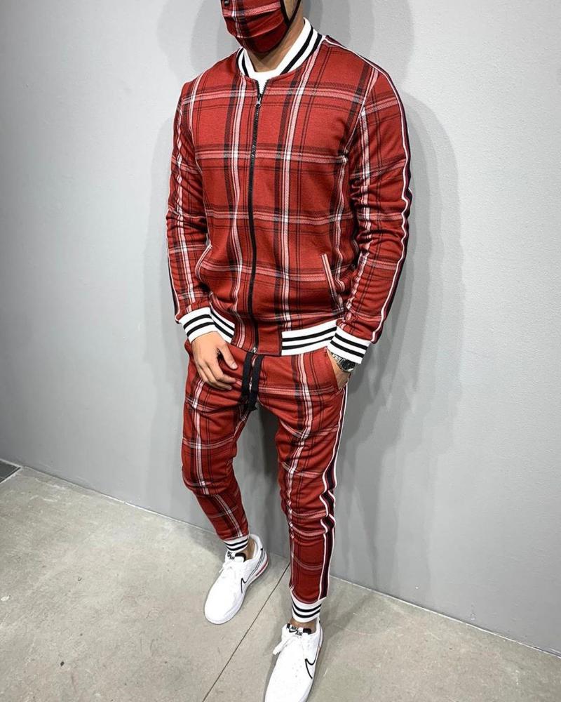 Men's Tracksuits Gentlemans Tracksuit Flower Plaid Suit Jacket + Pants Sports High Quality 3D Printing Zipper Two-Piece Set Spot Europe 3XL