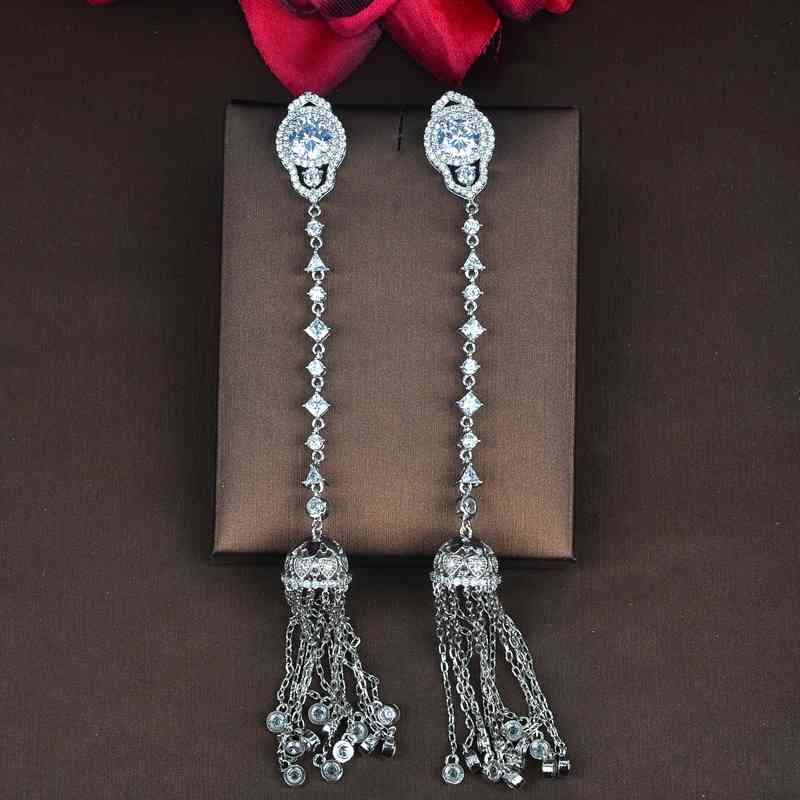 HIBRIDE Fashion Clear Cubic Zircon Women Long Chain Tassel Earrings Pendientes Boucle d'oreille Jewelry Brincos Wholsale E-833 210624