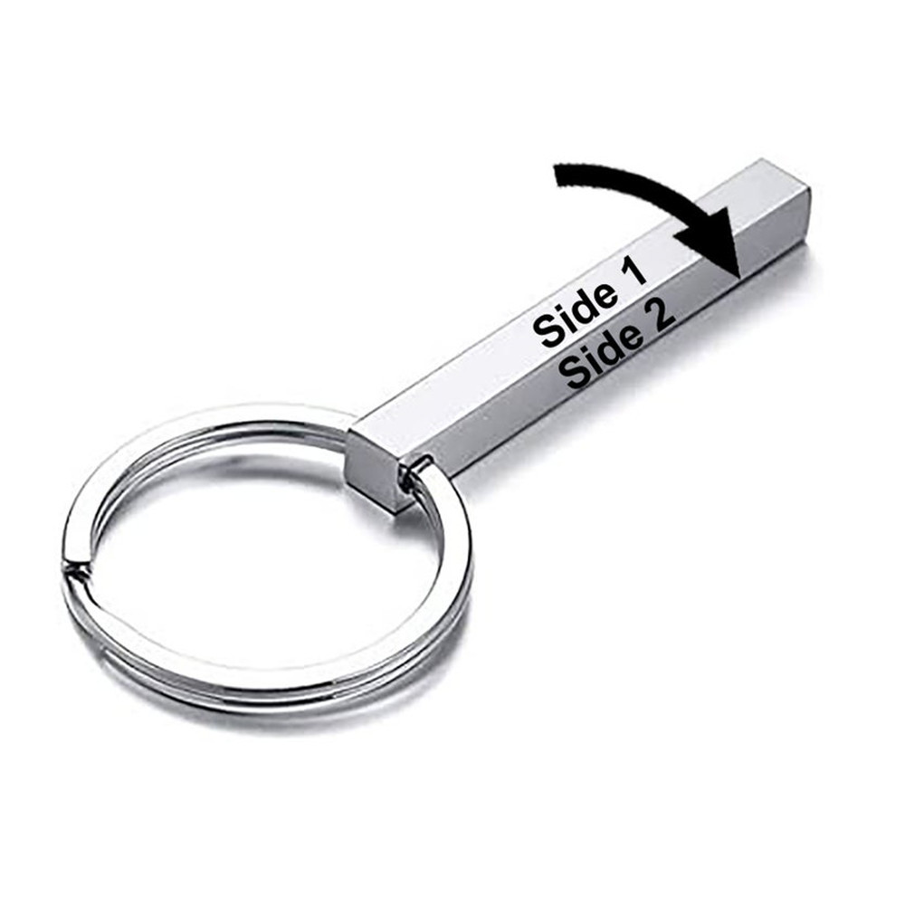 Custom Name Date Keychain Personalized Laser Engrave 4 Sides Stainless Steel Bar for Women Men Jewelry Gift