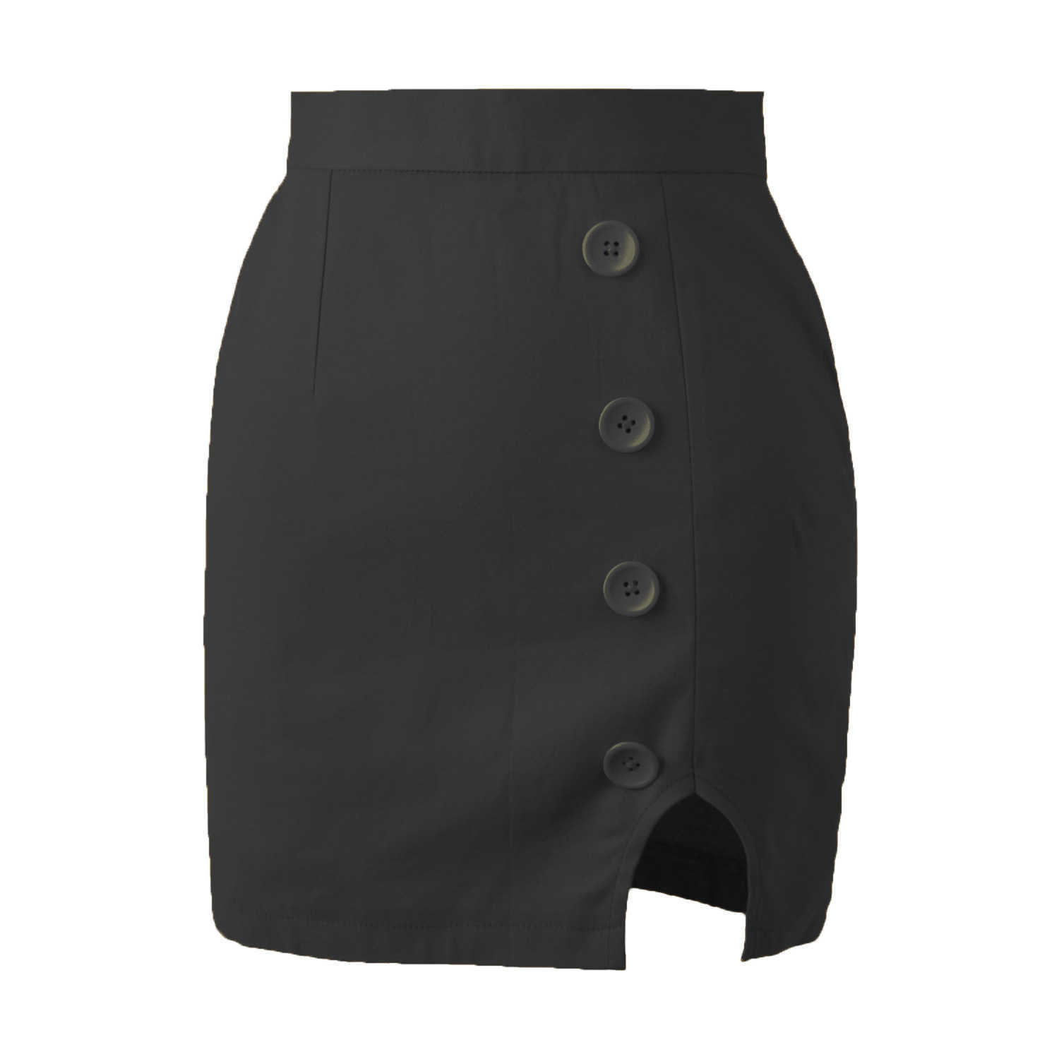 Summer High Waist Button Split Skirt Ladies Casual Sexy Bodycon MIni Dresses Women Slim Black Office Skirts Falda Blanca 210604