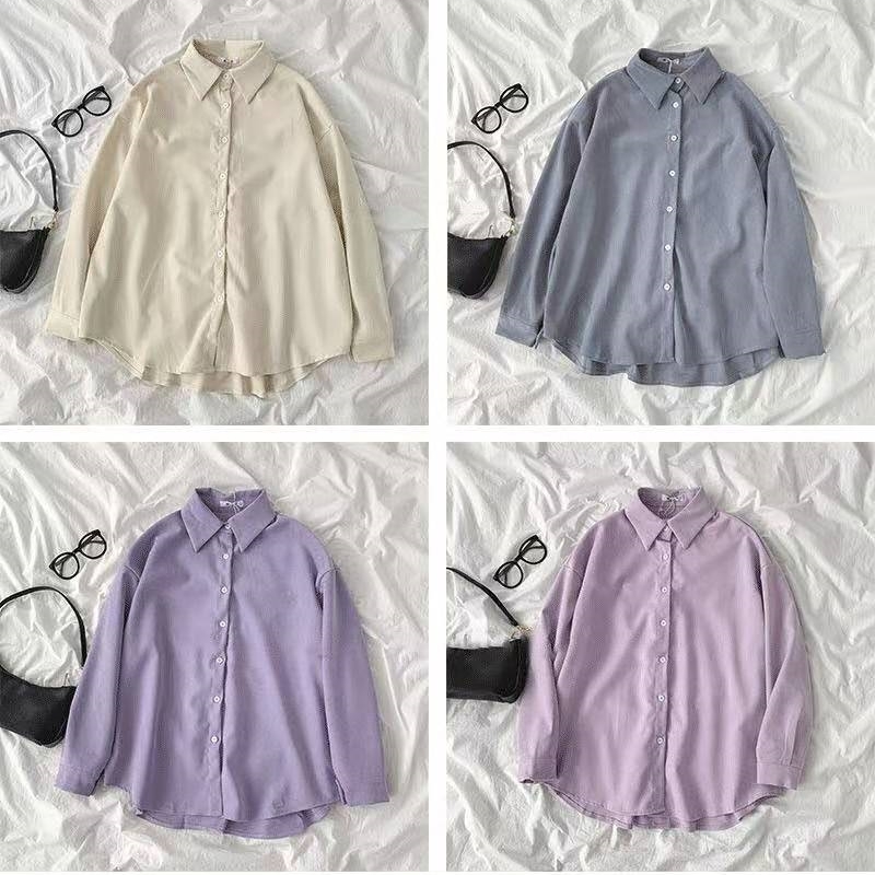 Spring Autumn Thick Shirt Women's Fashion Polo Collar Loose Oversize Blouses Vintage Long Sleeve Single Breasted Female Tops 210317