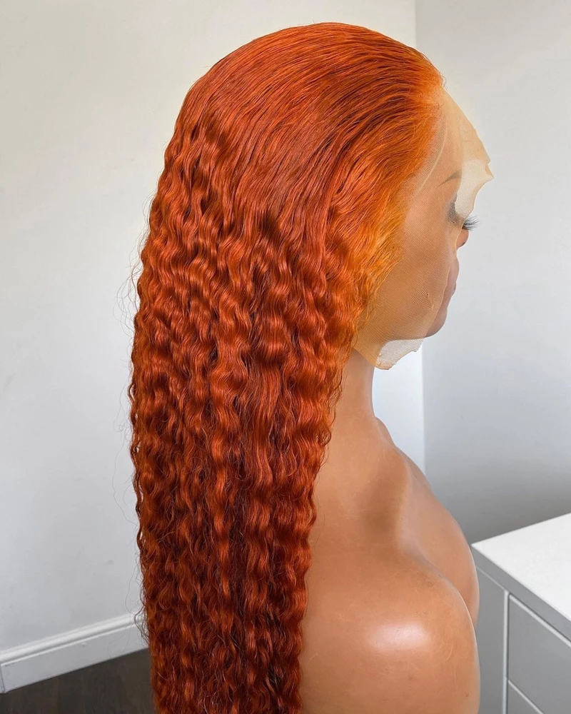 28 30 Inch Ginger Orange Colored Curly 13x4 Lace Front Human Hair Wigs 180 Deep Wave Synthetic Wig For Black Women