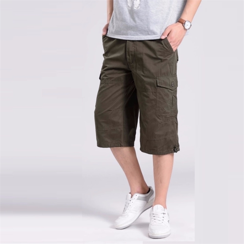 Men's Cargo Shorts Combat Plus Big Size Capris 4XL 5XL 6XL 7XL Man Long Army Green Baggy Short Male Army Green Dark Green 210518