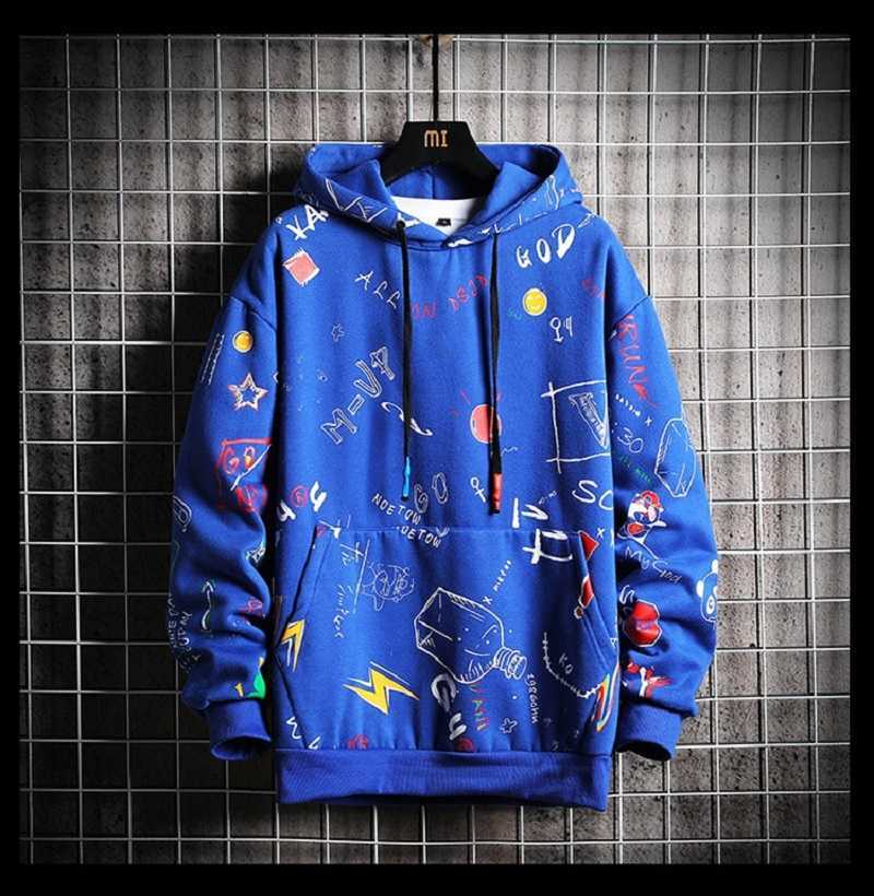 Hoodie Sweatshirt Mens Casual Pullover Hoodies Printing Male Hip Hop Streetwear Hooded Tracksuits Autumn Trend Clothes 210813
