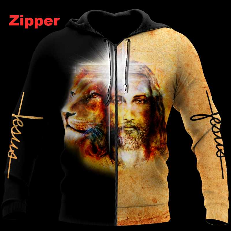 Men's Hoodies & Sweatshirts Fall For Jesus He Never Leaves Lion Belief Casual Hoodie Spring Unisex 3D Printed Zipper Pullover Men/Women's Sw