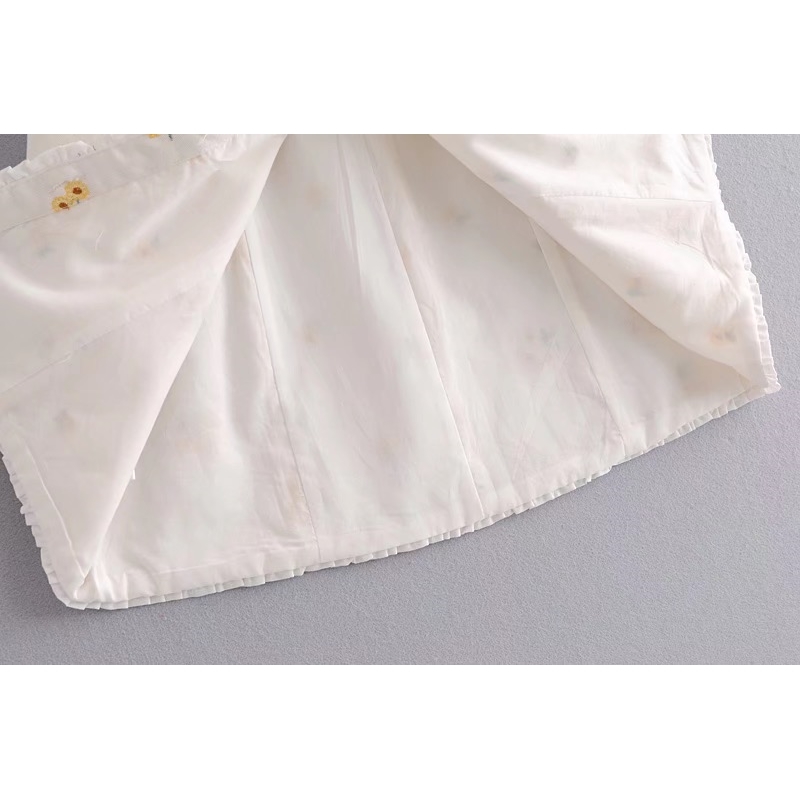 Women Sun Flower Print Sleeveless Mini Dress White Sweet Spliced Wood ears Ruffles Front Center Button Slim fit Tank Party 210429