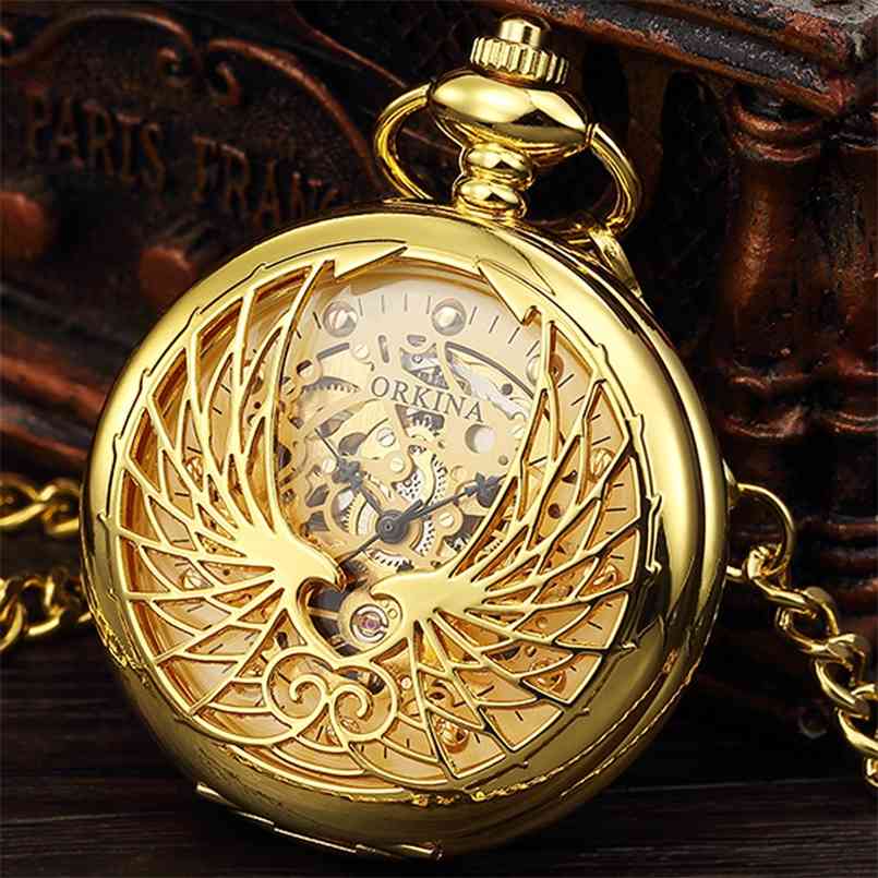ORKINA Fashion Style Golden Transparent Skeleton Eagle Mechanical Pocket Watches Mens Hand Wind & Fob Watch Chain Whatch 210707, Brown
ORKINA Fashion Style Golden Transparent Skeleton Eagle Mechanical Pocket Watches Mens Hand Wind & Fob Watch Chain Whatch 210707, Brown