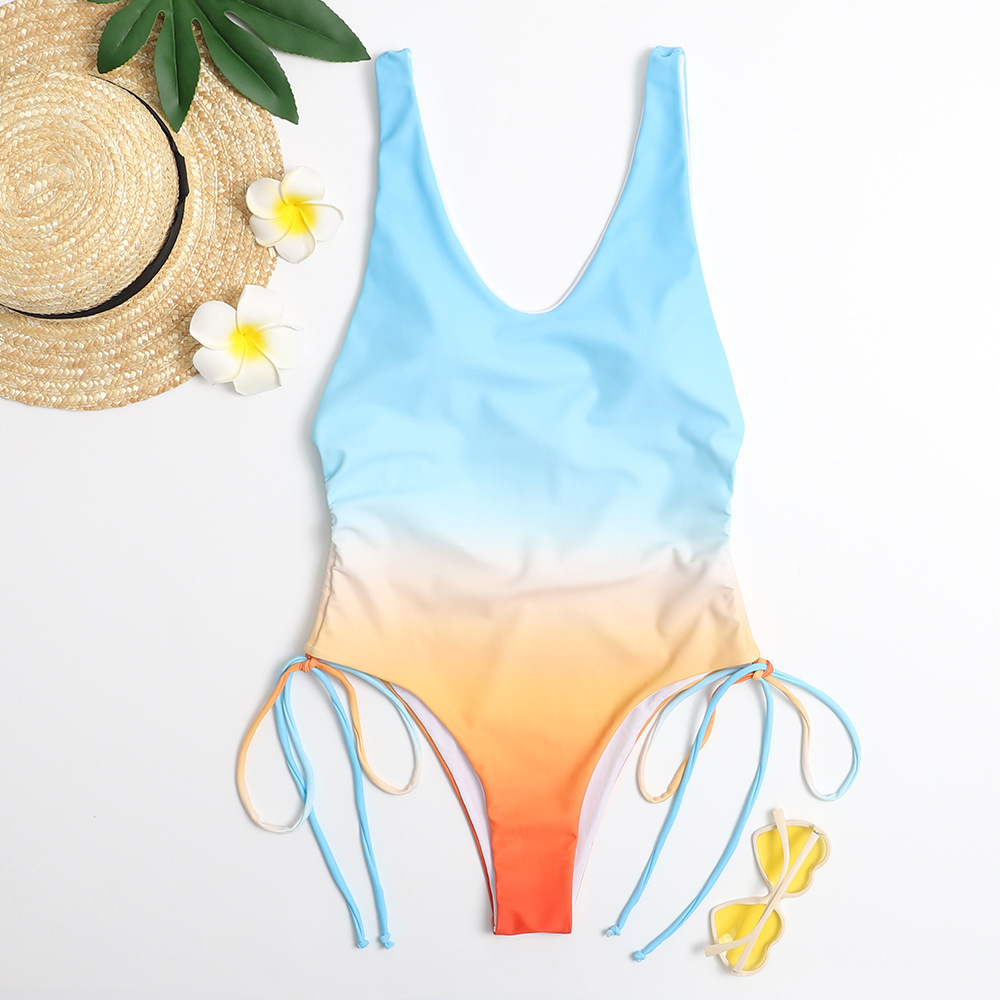Gradient Swimsuit Push Up Swimwear Women Vintage Retro Bathing Suits Bodysuit Beach Wear Backless Monokini 210520