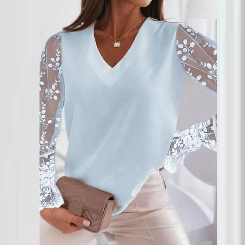 Women' Blouses & Shirts 2022 Spring Summer Elegant V Neck Blouse Lady Fashion Patchwork Lace Long Sleeve Tops Women Casual Solid Color, 03 blue
Women' Blouses & Shirts 2022 Spring Summer Elegant V Neck Blouse Lady Fashion Patchwork Lace Long Sleeve Tops Women Casual Solid Color, 03 blue