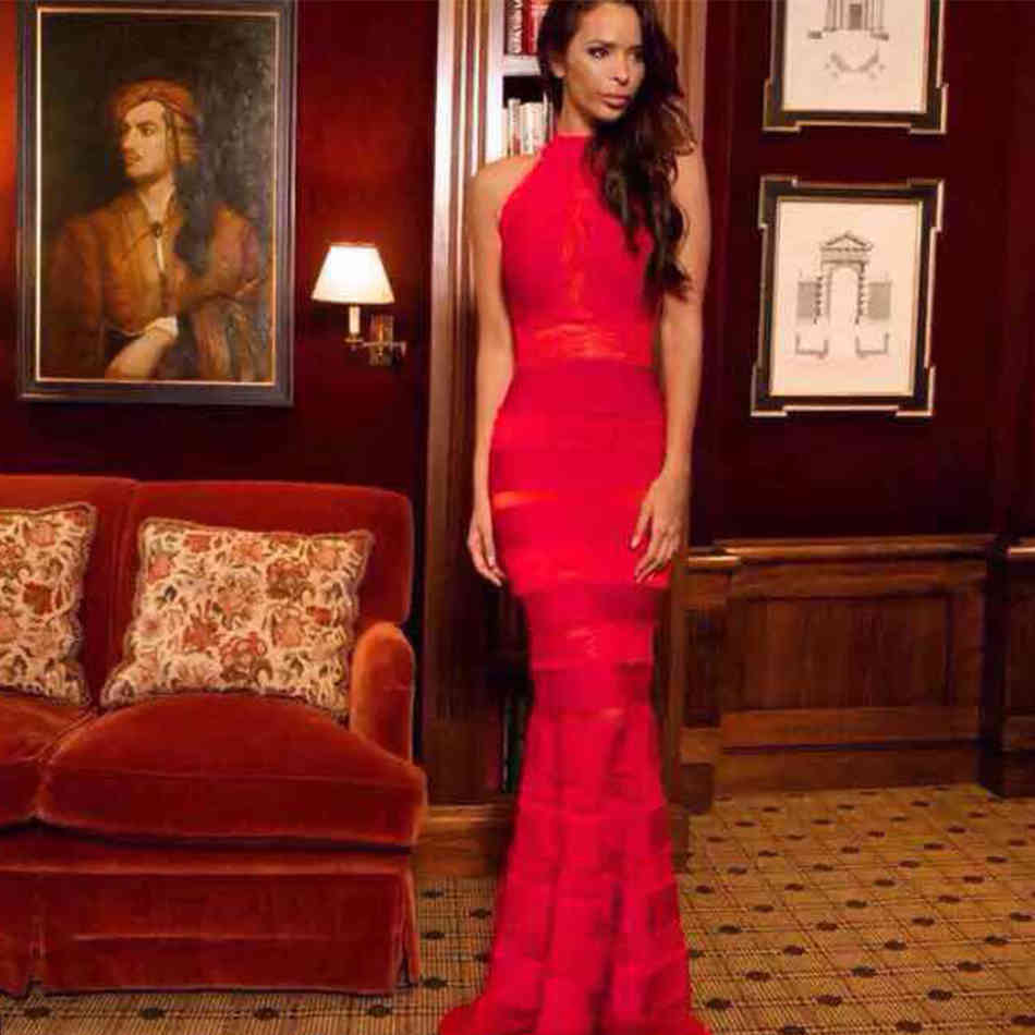 Summer Women Black Halter Mermaid Bandage Maxi Dress Sexy Lace Sleeveless Club Celebrity Evening Party Long 210423