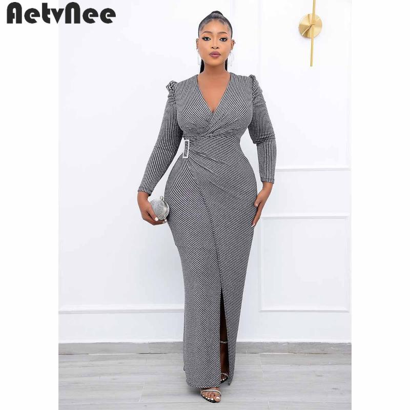 Casual Dresses AetvNee Print Maxi Dress Women Elegant Evening Party Puff Sleeve V-Neck Splited Stretchy Bodycon Vestidos Autumn Outfits, Black;gray 
Casual Dresses AetvNee Print Maxi Dress Women Elegant Evening Party Puff Sleeve V-Neck Splited Stretchy Bodycon Vestidos Autumn Outfits, Black;gray