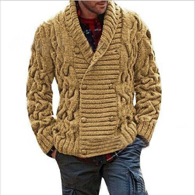 Winter Plus Size Men Loose Twist Pattern Double Breasted Knitted Cardigan Masculino Male Casual Streewear Sueter Hombre Invierno 210604