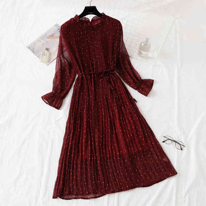 Floral Print Chiffon Dress Women Spring Loose Flare Sleeve Ruffles Office Pleated Midi Dress Casual Plus Size Vestidos 210521