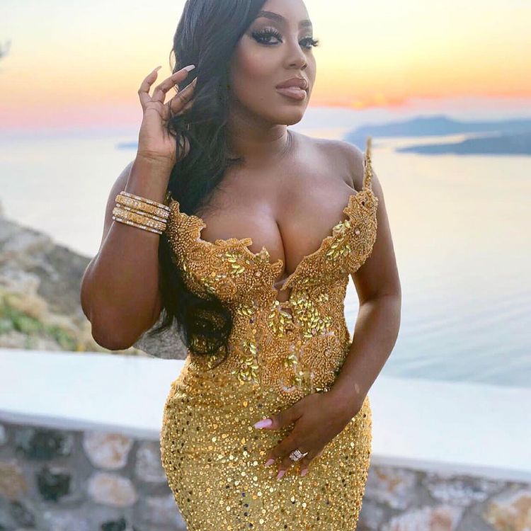 2021 Plus Size Arabic Aso Ebi Gold Mermaid Luxurious Prom Dresses Beaded Crystals Sexy Evening Formal Party Second Reception Gowns Dress ZJ326