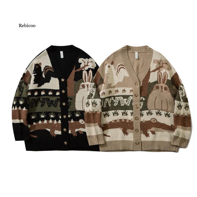 Men's Sweaters Vintage Men Sweater Cardigan Oversized Harajuku Cartoon Knitted Pullover Hip Hop Streetwear Loose Knitwear Tops, White;black
Men's Sweaters Vintage Men Sweater Cardigan Oversized Harajuku Cartoon Knitted Pullover Hip Hop Streetwear Loose Knitwear Tops, White;black