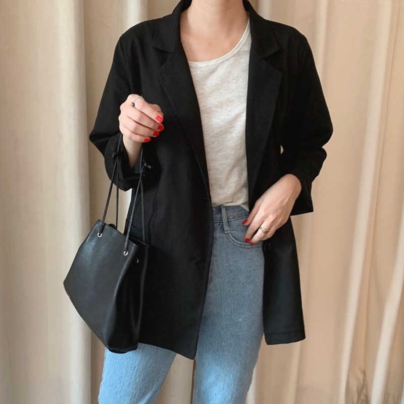 Two Button Simple Cotton Linen Suit Jacket Long Sleeve Thin Air-Conditioned Coat Female Blazer Office Ladies 210601