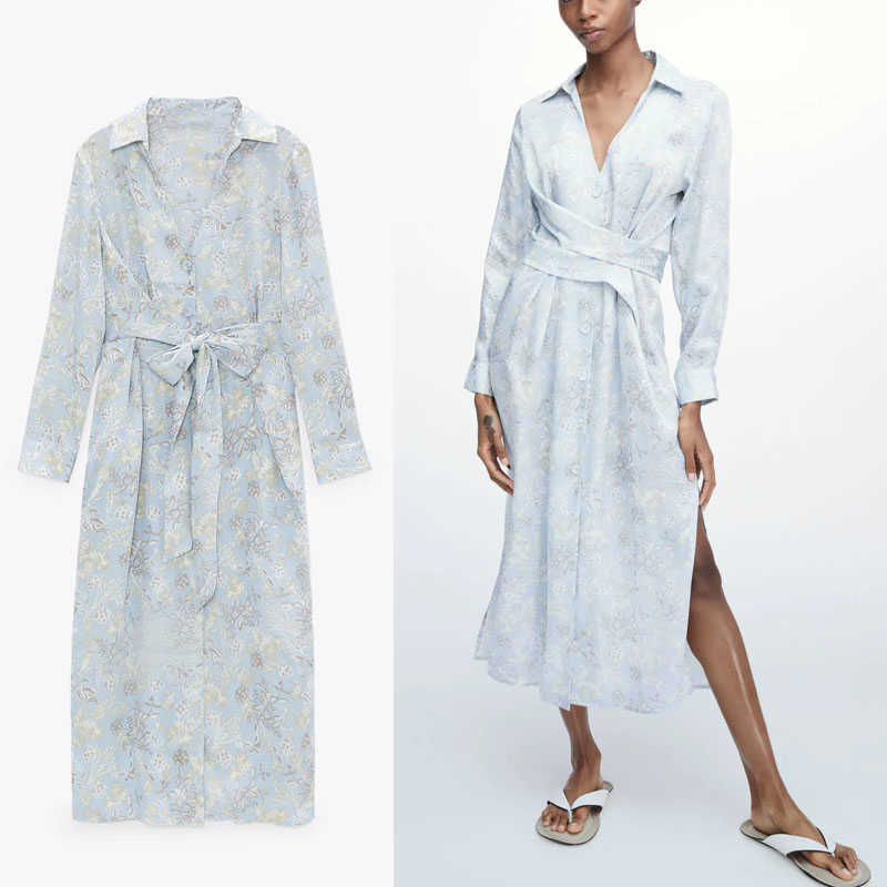 Summer Knotted Shirt Dress Za Women Long Sleeve Print Elegant Midi Dresses Woman Fashion Side Vents Sky Blue Party Dress 210602, As picture
Summer Knotted Shirt Dress Za Women Long Sleeve Print Elegant Midi Dresses Woman Fashion Side Vents Sky Blue Party Dress 210602, As picture