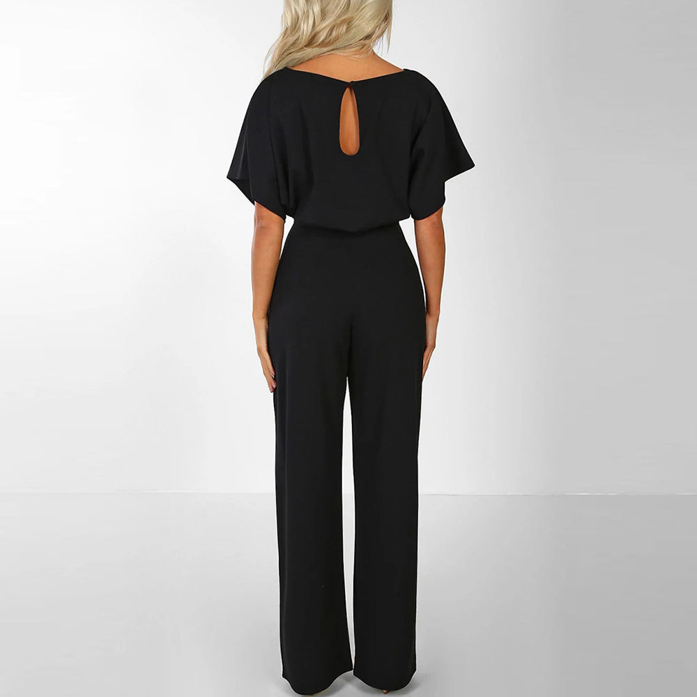 Summer Chiffon Jumpsuit Casual Solid Short Sleeve Wide Leg Jumpsuits with Belt Plus Size 3XL Overalls Rompers 210428
