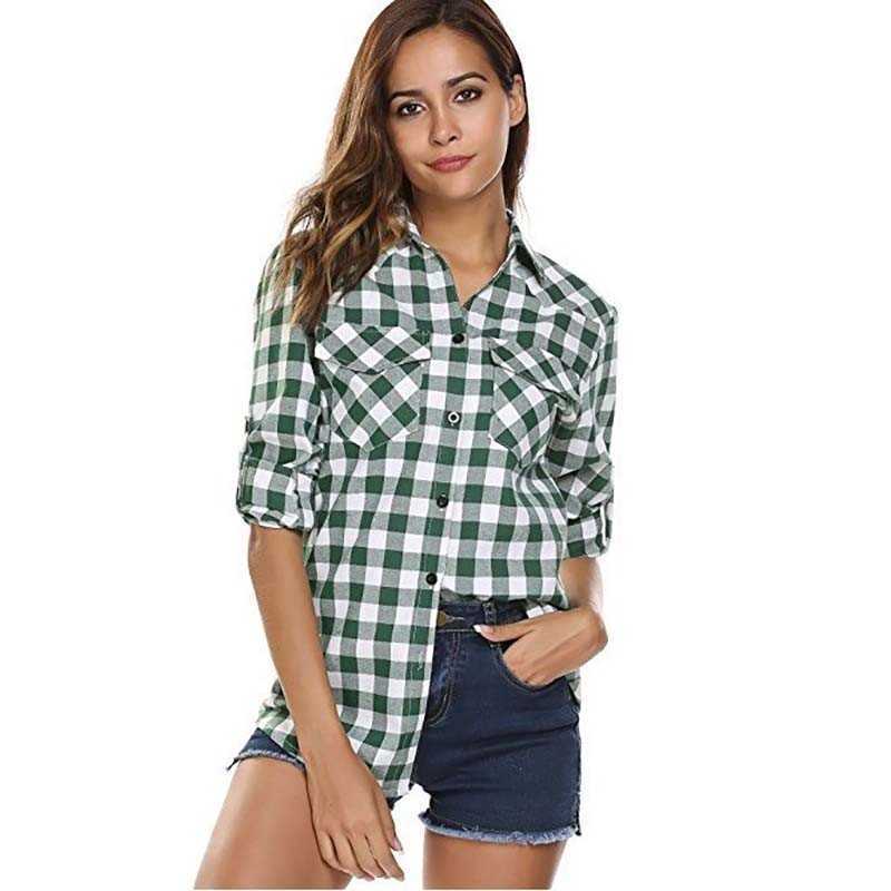 Autumn Winter Plaid Shirt Thin Coat Women Turn-down Collar Long Sleeve Loose Vintage Office Shirts Tops Plus Size Blouse 210603