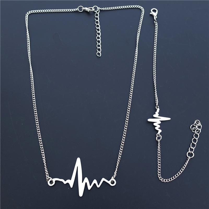 Earrings & Necklace Stainless Steel Jewelry Set Electrocardiogram Bracelet Anklet For Women Girls, As pic 
Earrings & Necklace Stainless Steel Jewelry Set Electrocardiogram Bracelet Anklet For Women Girls, As pic