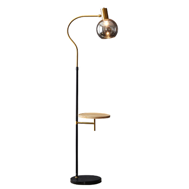 Wireless Charging Floor Lamp With Solid Wood Tray Modern Luxury Living Room Bedroom Sofa E27 Reading Standing Lights Black Marble Base