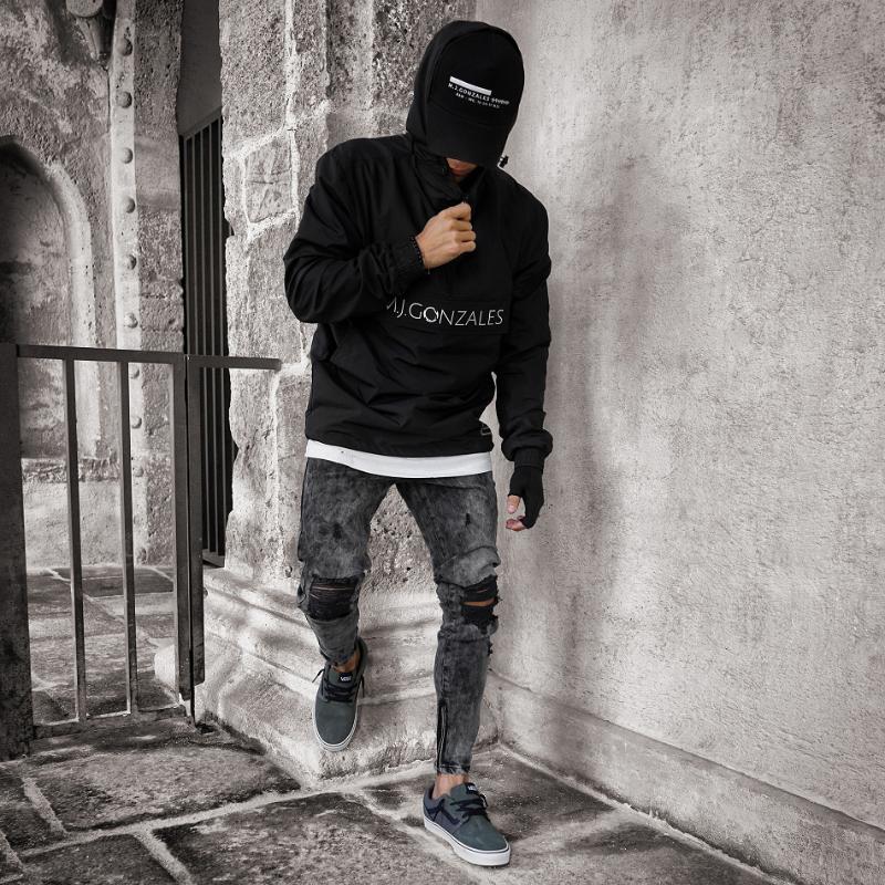 Men's Jeans Slim Fit Stretch Denim Pants Black Ripped Foot Mouths Zipper Streetwear Men Trousers Autumn Winter Clothing