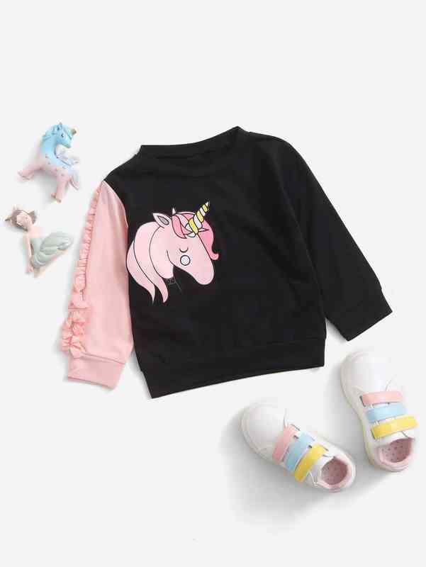 Baby Cartoon Graphic Frill Trim Sweatshirt SHE