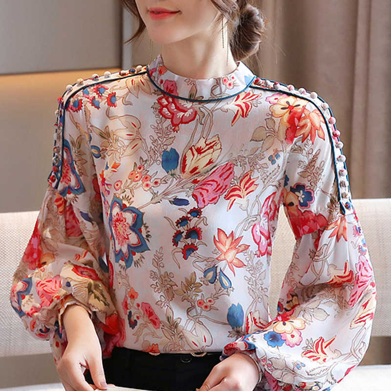 Long Sleeve Women Blouses Blusas Mujer De Moda Blouse Women Stand Collar Print Chiffon Blouse Shirt Women Tops Shirts D419 210602, Red 
Long Sleeve Women Blouses Blusas Mujer De Moda Blouse Women Stand Collar Print Chiffon Blouse Shirt Women Tops Shirts D419 210602, Red