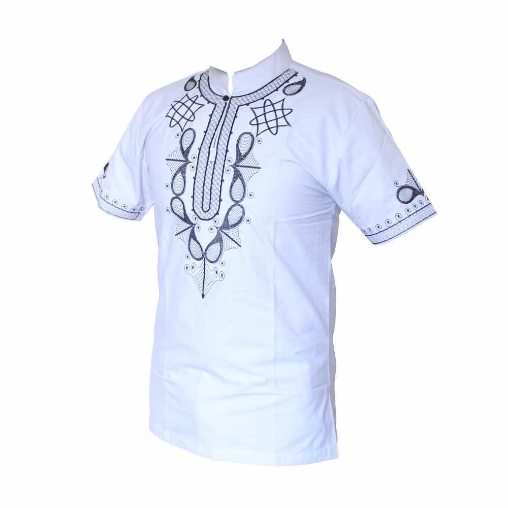 Dashikiage Dashiki Men Shirt African Haute Tribal Blouse Embroidered Ankara T-shirt 210629