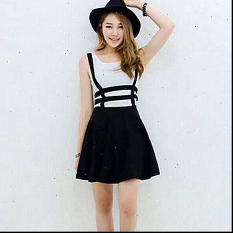 Mini Girl Skater Suspender Women Skirts Bandage Short Strap A Line, Black