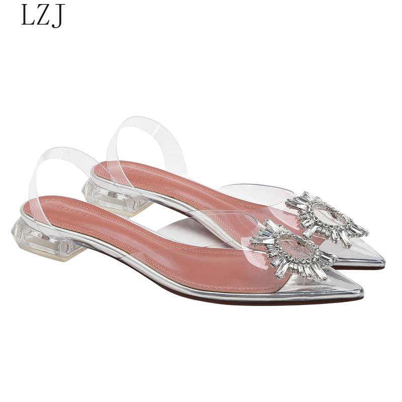 Women's High Heel Sandals 2021 Summer Pointed Low Rhinestone Decorative 42 Large Size Jelly Shoes