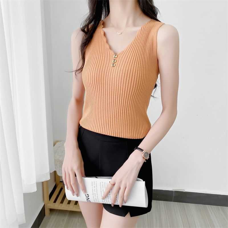 Sexy V Neck Buttons Knitted T-shirts Women Summer Casual Solid Short Sleeve Tops Ladies Bodycon Pullover Tees Large Size 210526