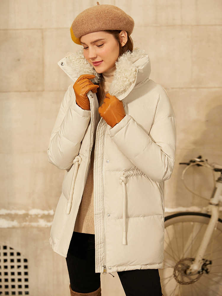 Minimalism Winter Thick Down Coat For Women Fashion Causal Lapel 90%White Duck Wool Fur Female Jacket 12030355 210527