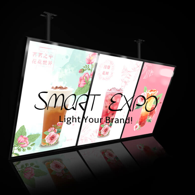 Restaurant Menu Board Displaying Light Box Row Advertising Display for Wall or Ceiling Hang With 3pcs Lightbox Units Wooden Case Packing (60x120cm)