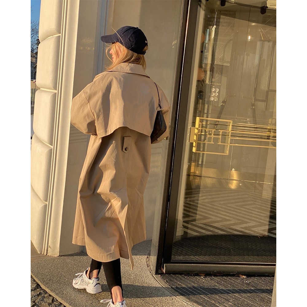 Women Long Trench Coat Oversized Sleeves Casual Fashion Windbreaker Woman Coats Outfit 210914