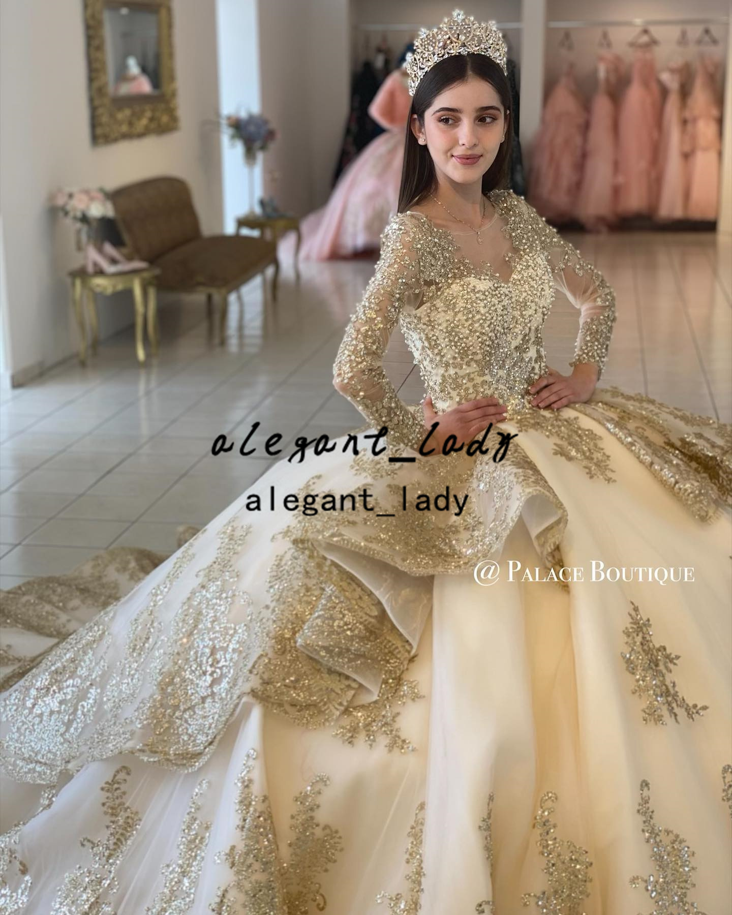 Champagne gold Bead 2022 Quinceanera Dresses Lace Up Appliqued Long Sleeve Ball Gown Prom Party Wear Sweet 16 Dress Vestidos