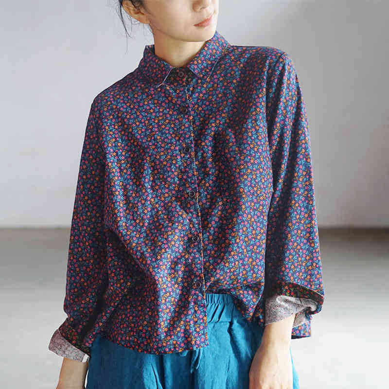 Johnature Spring Print Flower Turn-down Collar Casual Loose Blouses Vintage Women Tops Cotton Mori Girls Shirts 210521, Blue
Johnature Spring Print Flower Turn-down Collar Casual Loose Blouses Vintage Women Tops Cotton Mori Girls Shirts 210521, Blue