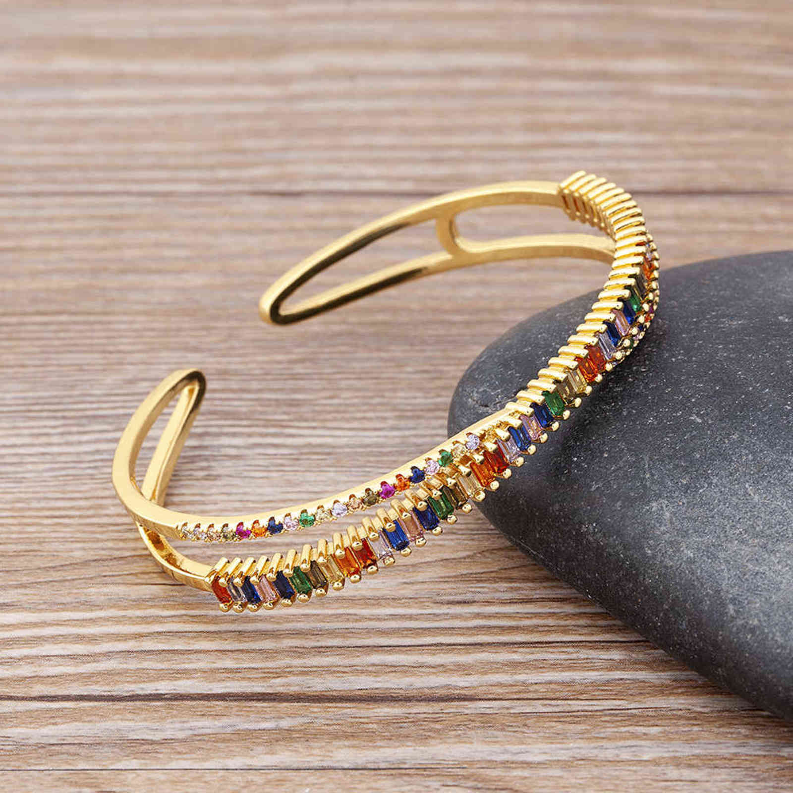 New Arrival Double Layer Cross Hollow Open Cuff Bangles Copper Zircon Gold Filled Rainbow Luxury Adjustable Jewelry
New Arrival Double Layer Cross Hollow Open Cuff Bangles Copper Zircon Gold Filled Rainbow Luxury Adjustable Jewelry